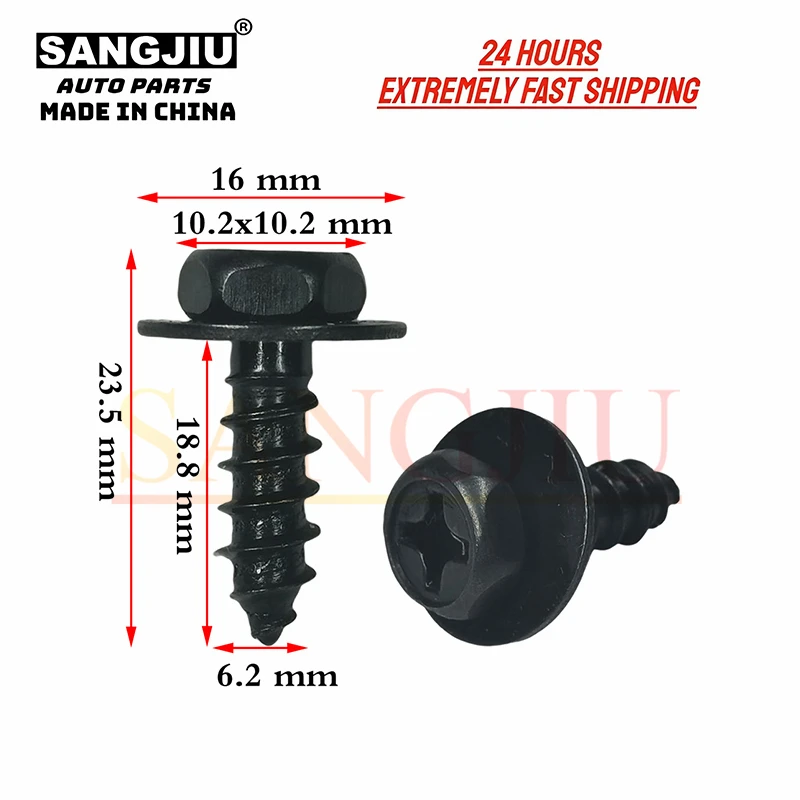 

5Pcs M6.2 Black Zinc Hexagon Sems Tap Screw