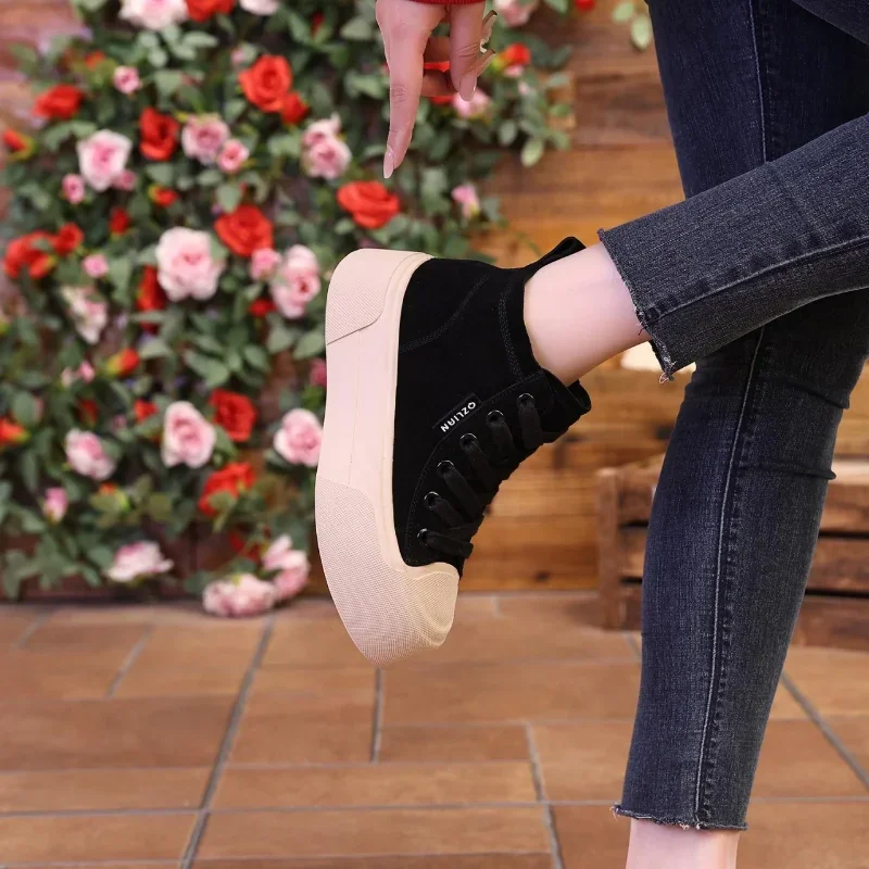 Platform Vulcanized Shoes for Women Sneakers Leopard Print High-top Womens Walking Casual Lace-up Breathable Women's