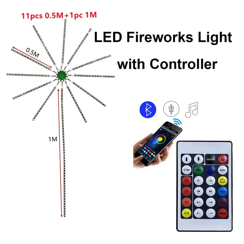 Bluetooth IR Remote Control Smart LED Fireworks Light Christmas Decor Festoon Lamp For Home Room Fairy RGB Garland Strip Lights