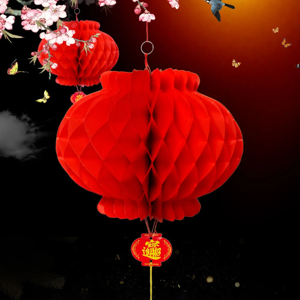 

10pcs Traditional Chinese Red Lanterns 3D Honeycomb Spring Festival Lanterns Opening Celebration Hanging Decoration