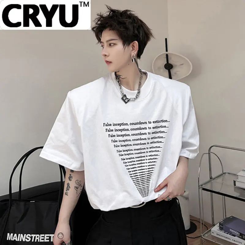 

CRYU Letter Printing Male T-shirt Men O-neck Niche Design Short Sleeve Pullovertops Casual Korean Fashion 2023 Spring New 9A7811