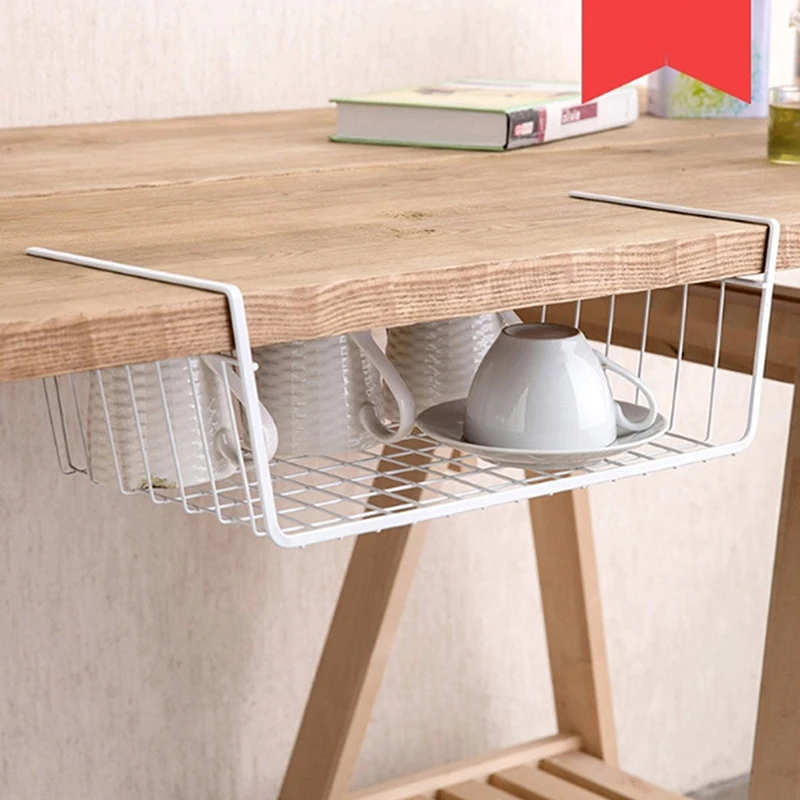 Under Shelf Basket Metal Wire Basket Organizer Slides Under Cabinet Pantry Shelves Space Saving for Kitchen Cabinet Cupboard