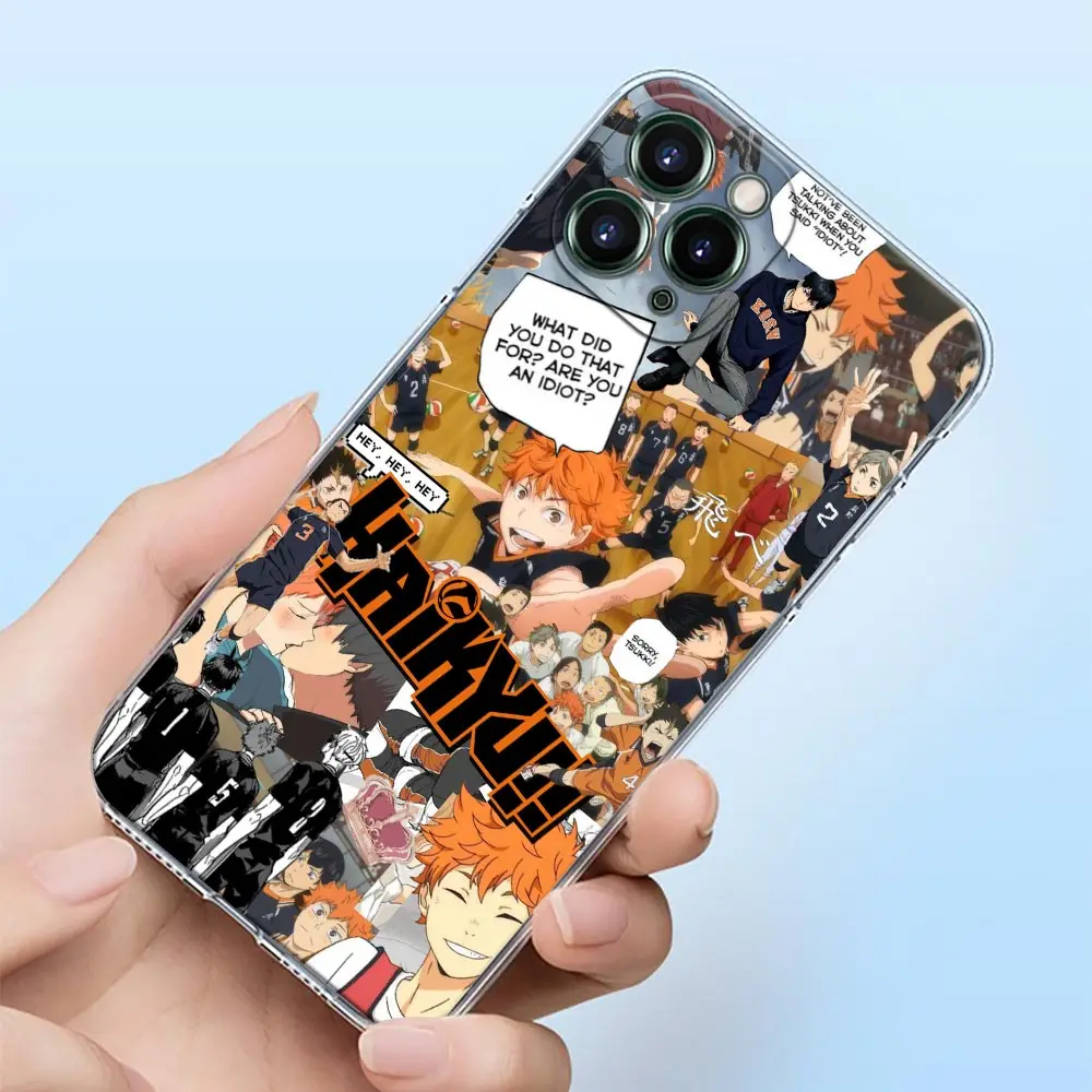 High School Volleyball Haikyuu Anime Shell Case for iPhone 11 12 13 14 Pro Max Mini SE XR XS X 7 8 Plus Transparent Cover Fundas images - 6