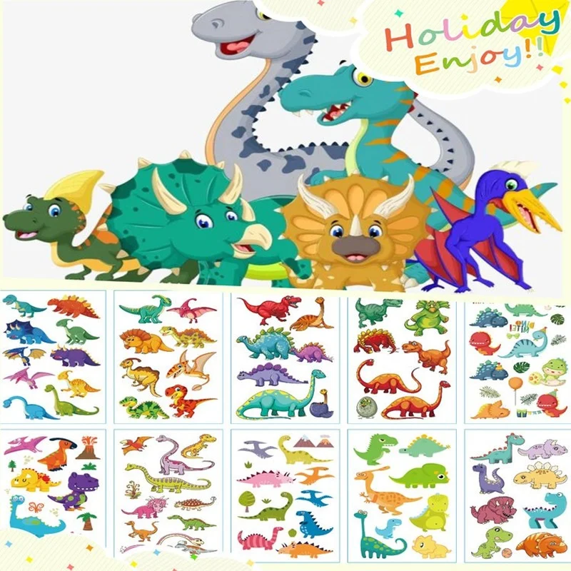

Sdotter 10 шт. водостойкая тату-наклейка с динозавром, детская мультяшная наклейка с Санта-Клаусом, милыми животными, маленькие татуировки