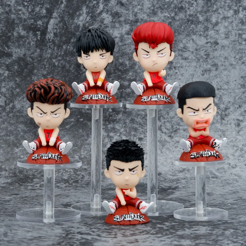 

8cm 5PCS Anime Slam Dunk Figure Sakuragi Hanamichi Kaede Rukawa Sitting Position PVC Action Figure Toys Collectible Model Toys