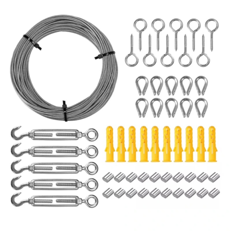 

30M Wire Rope Cable Stainless Steel Turnbuckle Cord Kit For Sun Shade Tent Installation Lights String Suspension Kit
