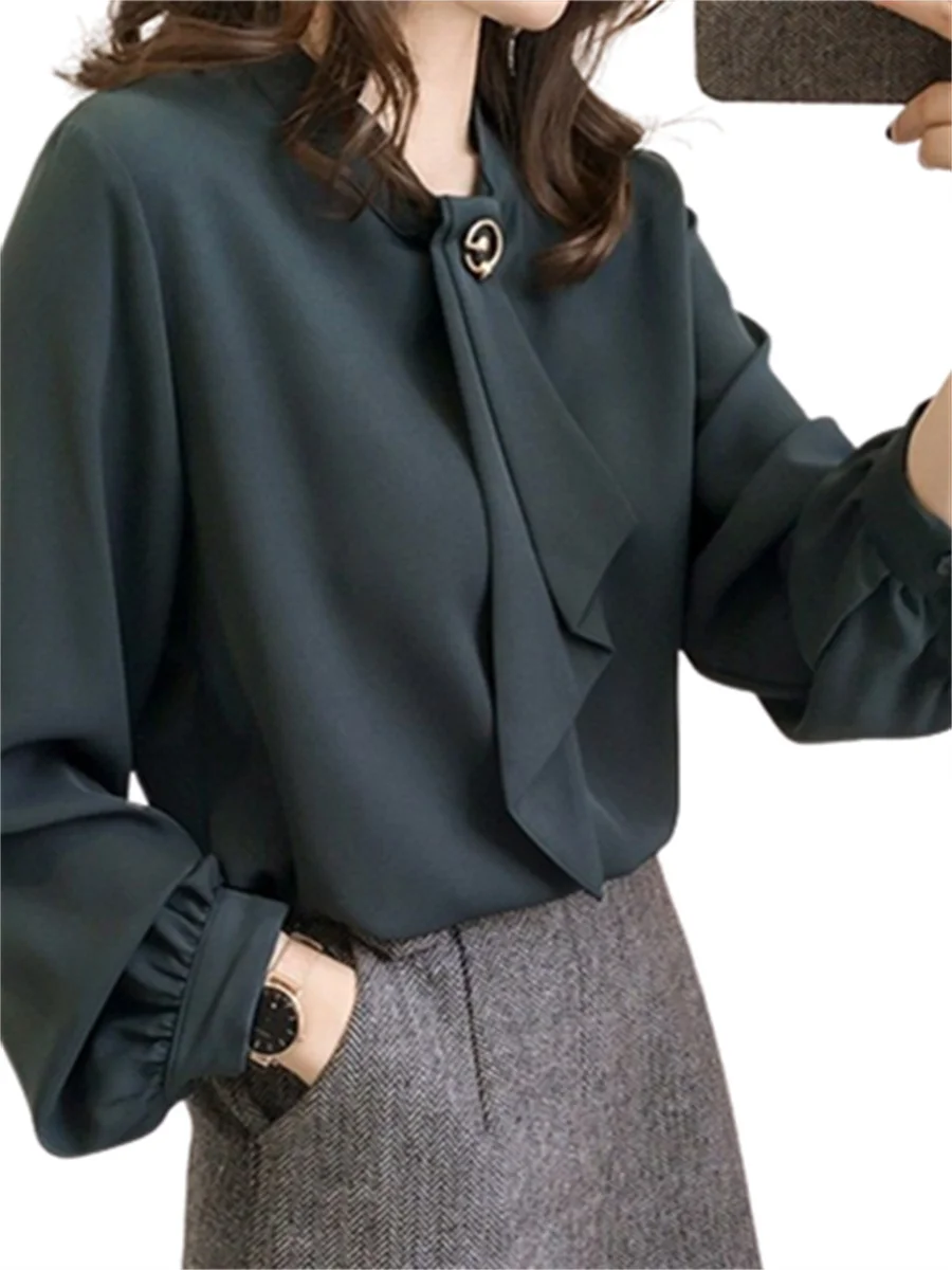 

Large Size 4XL Women Spring Summer Blouses Shirts Lady Fashion Casual Long Sleeve Bow Collar Loose Blusas Tops WY0305