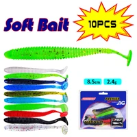 10pcs soft t tail fishing lure worm silicone swimbait 8 5cm swing spoon artificial baits wobblers bass carp sea pesca tackle 50