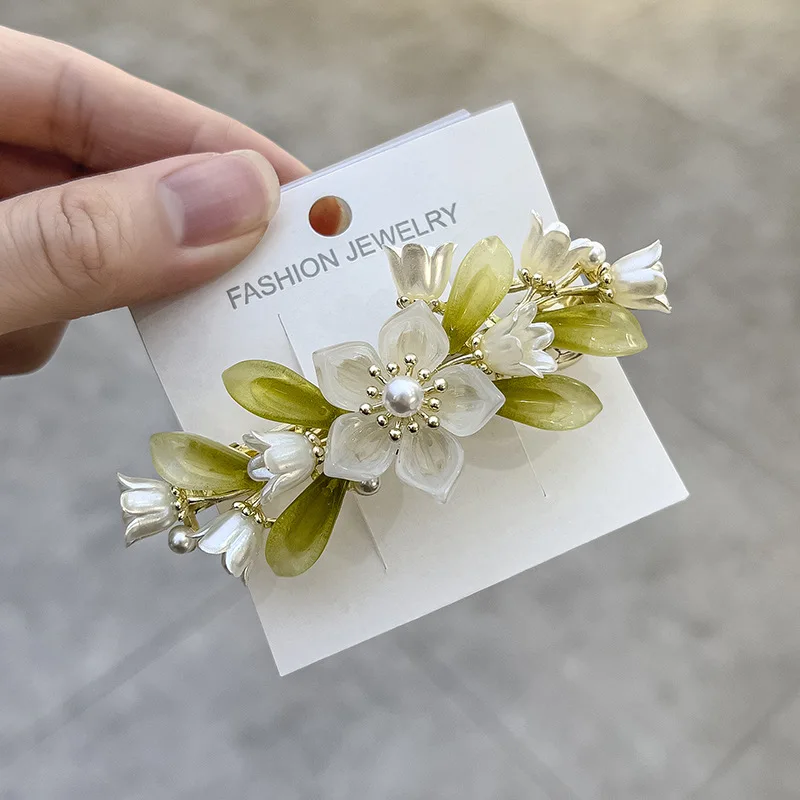 

Fashionable Temperament Pearl Hairpin for Women's 2023 New Lily of The Valley Flower Spring Clip Hair Accessories Headdress