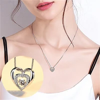 925 silver plated double womens necklace jewellery heart zircon pendant new uk
