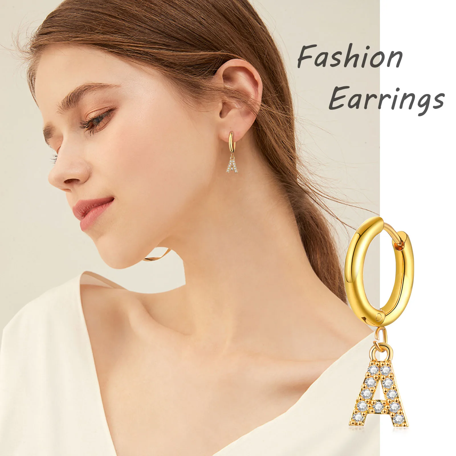 Dainty Pave CZ Initial Letter Huggie Hoop Earrings for Women, Stainless Steel Zircon Letter Earring, Charm Dangling Jewelry 1PCS