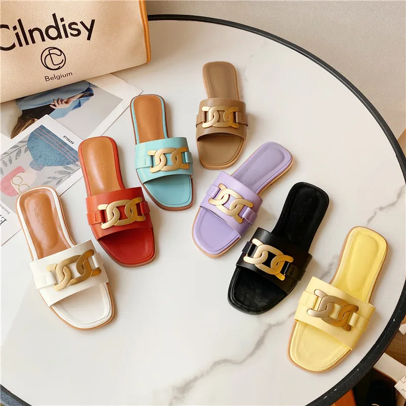 

Summer Slipper Women New Design Link Chain Sexy Beach Indoor Colorful Outside Suitabale Female Fashion Wearing Sandals