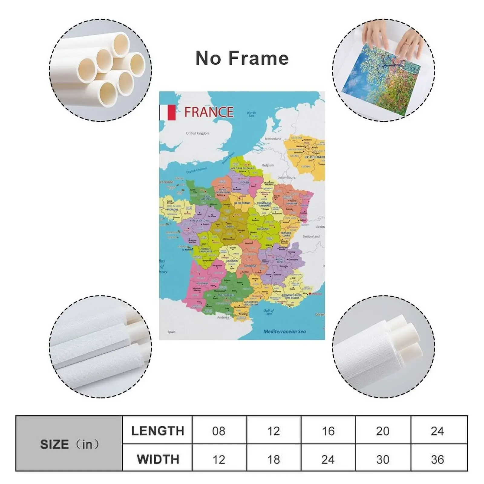 Административная карта Франции Холст Картина Настенное искусство Плакаты на