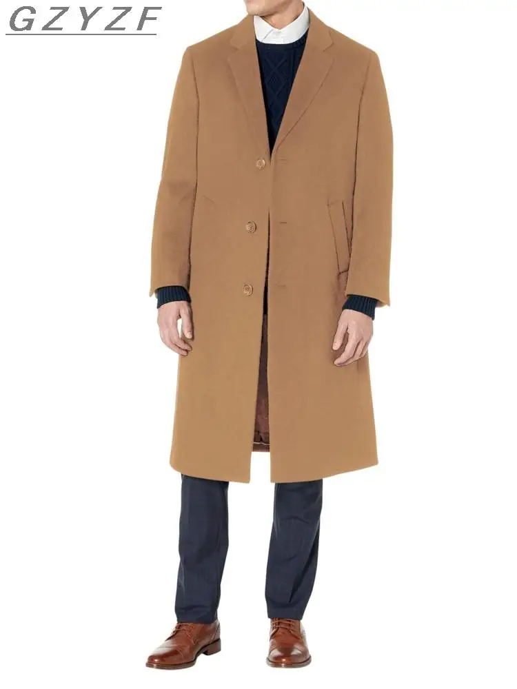 

High Quality Men's Single Breasted Luxury Wool Full Length elegant Topcoat breathable Winter Overcoat Long Trench Coat for Men