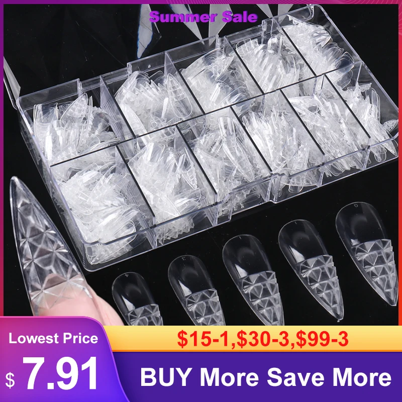 

500pcClear Glaze Fake Nail Tips Square Stiletto Coffin Press on Nail Full Cover False Art Nail Capsules for Extension Set LA1989