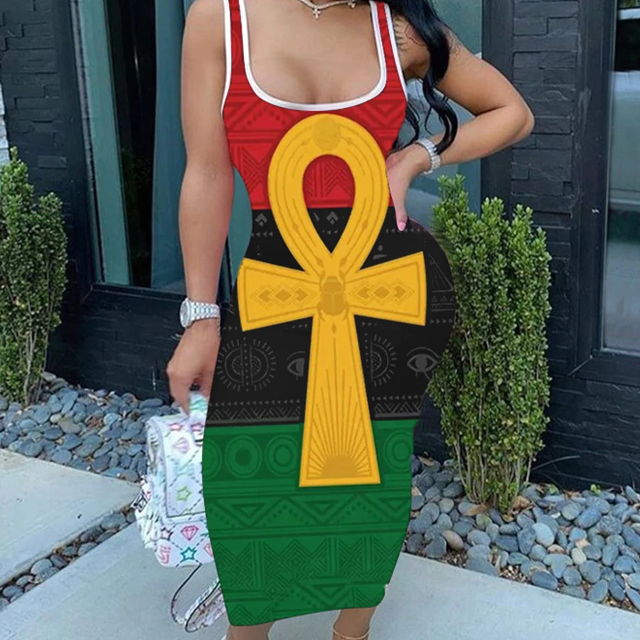 

Pan-Africanism Fashion Print Sexy Stitching Vest Long Dress