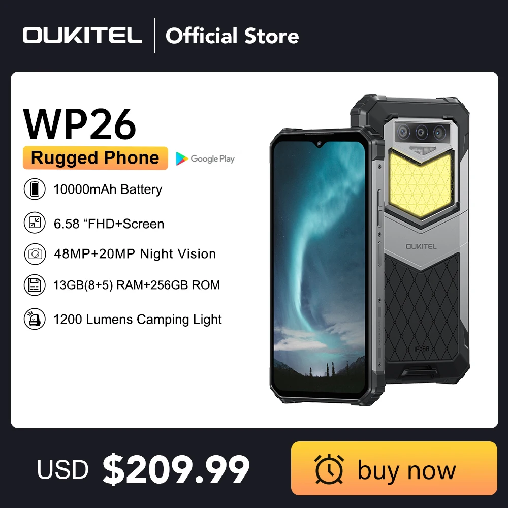 [ World Premiere] Oukitel WP26 Rugged Cell Phone 10000mAh, 8GB, 256GB, Smartphone 48MP+20MP Night Camera, Mobile Phone, MTK P90