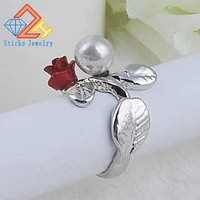 engagement ring for women leaf branch red roes flower pearl jewelry trendy rings party