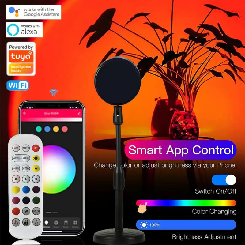 

Tuya WIFI+Remote Control USB Power Supply RGB Music Control Floor Lamp Rainbow Projection Light Work With Alexa Google Assistant