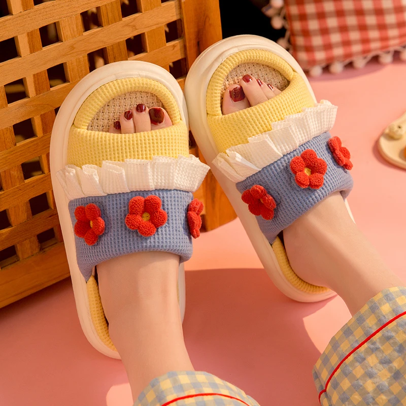 

Шлепанцы женские из флока, люксовые массажные тапки на плоской подошве, римские хлопковые домашние тапочки, модные