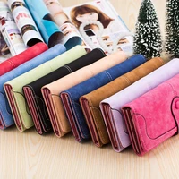 vintage frosted faux suede long wallet women matte leather lady purse high quality female wallets card holder clutch carteras