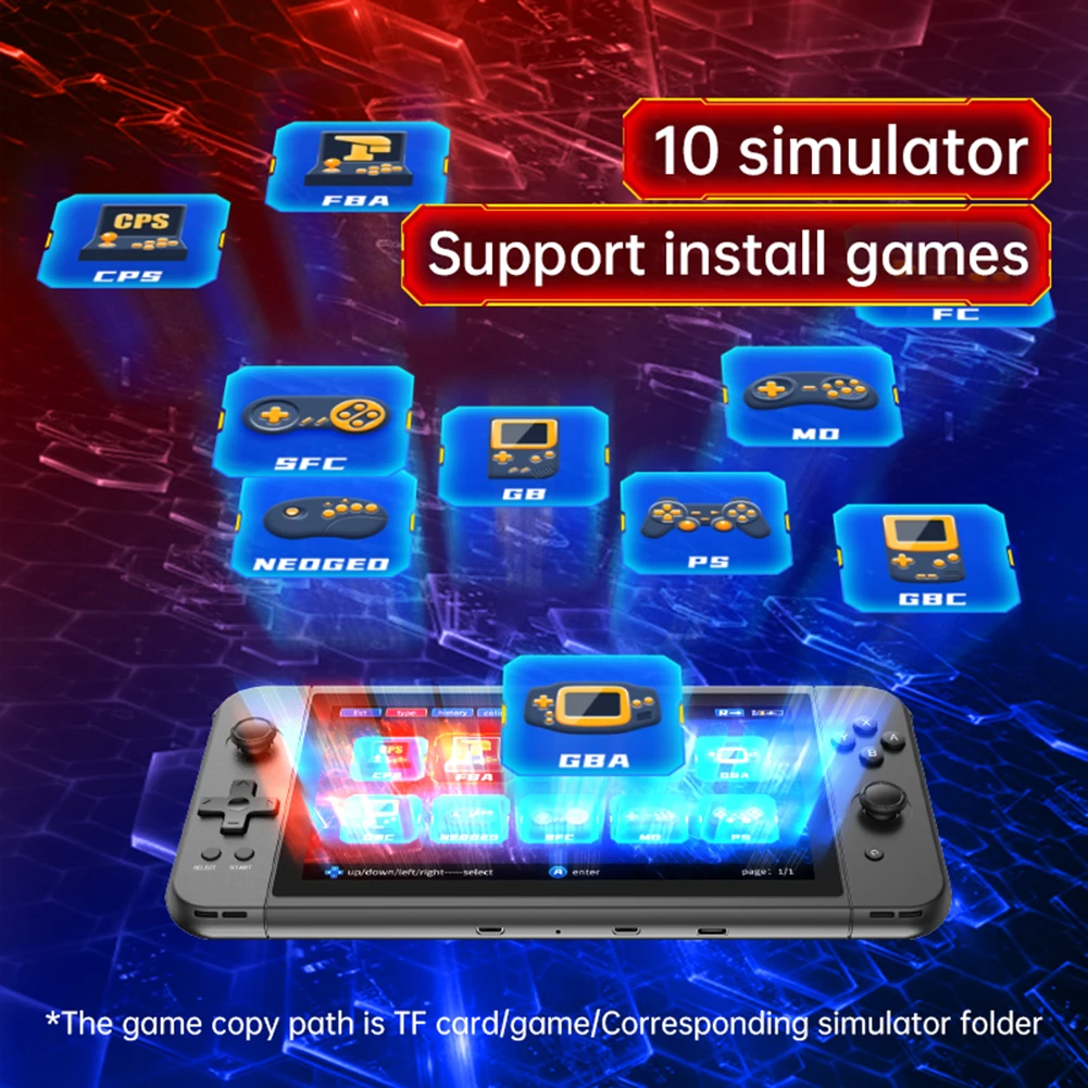 

3D Rocker Ретро игровая консоль 7-дюймовый HD-экран 3500 мАч Портативное игровое устройство Поддержка CPS/FBA/FC/GB/GBA/GBC/NEOGEO/SFC/MD