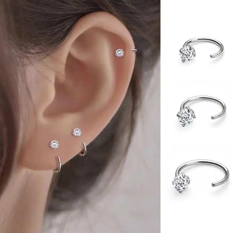 

2PC Stainless Steel CZ Piercing Earring Studs Ear Bone Cartilage Helix Tragus Daith Conch Rook Hoop Earring Women Body Jewelry