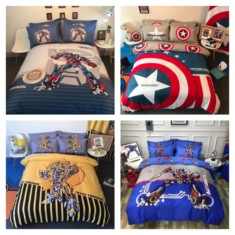 

Трансформеры Новый анимационный периферический мультяшный милый Optimus Prime пододеяльник набор из четырех предметов креативное постельное бе...