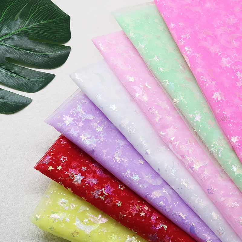 

150cm Wide Iridescent Star Moon Tulle Fabric 1meter Long Mesh Ribbon DIY Manual Hairpin Bow Wedding Party Gift Wrapping Supplies