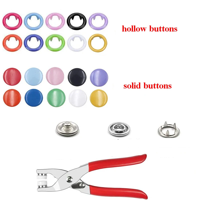 10 Color 100/200 Set Metal Sewing Buttons With Plier Tool Hollow/Solid Prong Press Studs Snap Fasteners for Clothes Bags |