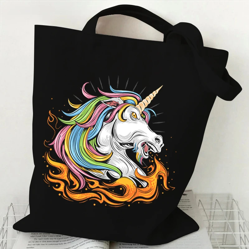 

Сумка-шоппер для женщин, простая модная вместительная сумочка-тоут с мультяшным принтом, с золотой шерстью и единорогом, Женский саквояж на ...