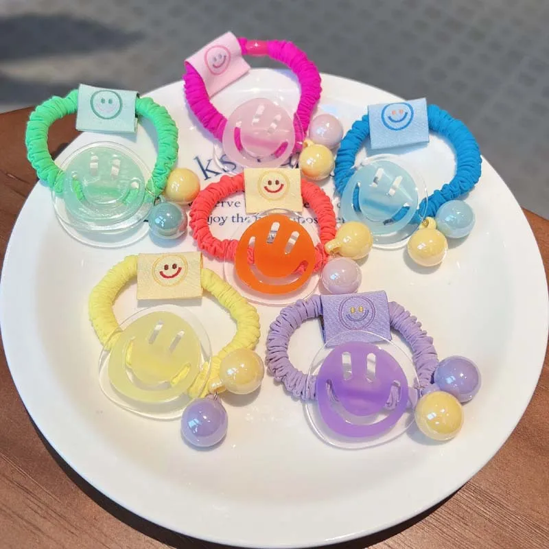 Акриловая эластичная резинка для волос с улыбкой цветная летняя модная