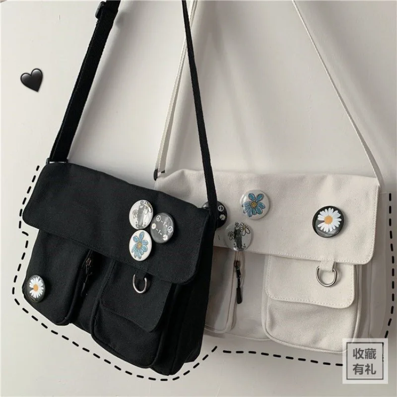 

Fashion Women Canvas Shoulder Bags For Youth Casual Ladies Large Capacity Crossbody Bags Solid Handbags Messenger Bags for Women
