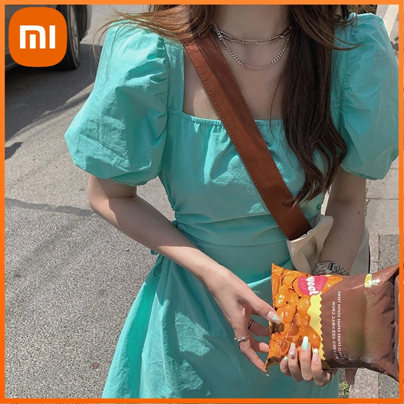 

Xiaomi Elegant Casual Women's Dresses Party Puff Sleeve Bandage Design Kawaii Mini Dress Female Sexy Piece Dress Korean Summer