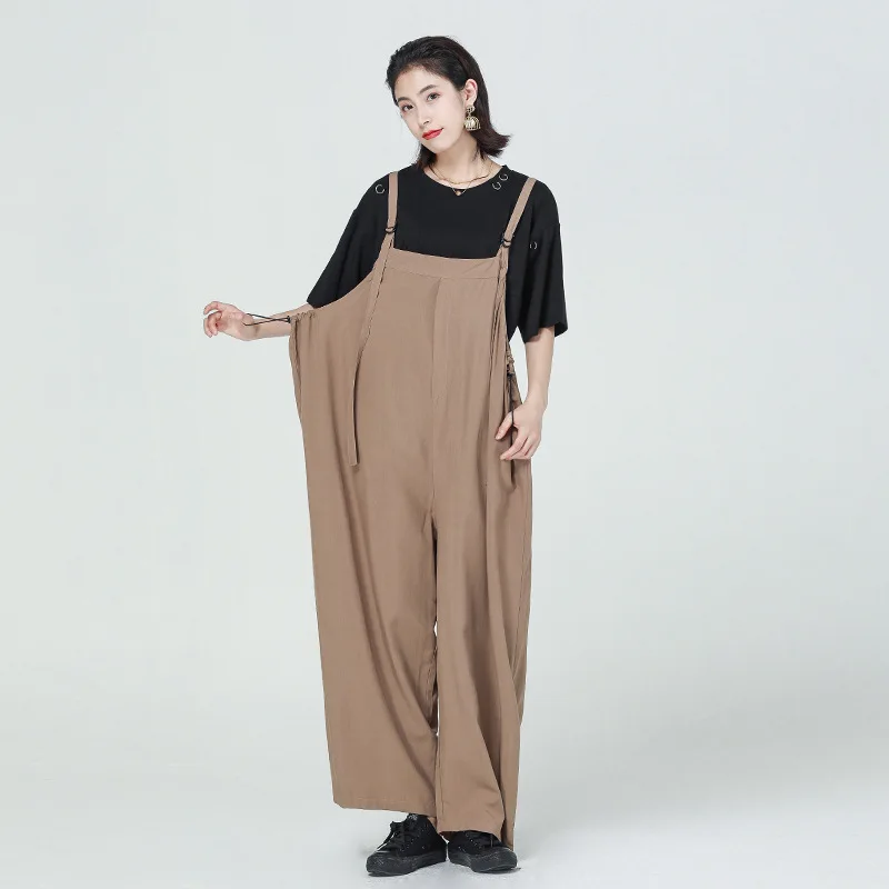 

Japan Style Drawstring Strap Pants Overalls 2022 Summer Women Men Streetwear Trendy Loose Thin Wide Leg Suspender Romper 2031