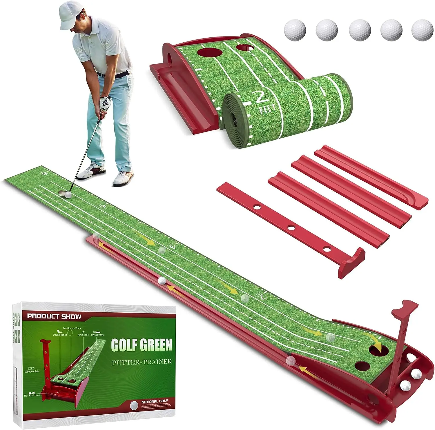 

Golf Putting Green Mat with Auto Return System Mini Golf Game Practice Equipment and Golf Gifts for Men Home Office Backyard In