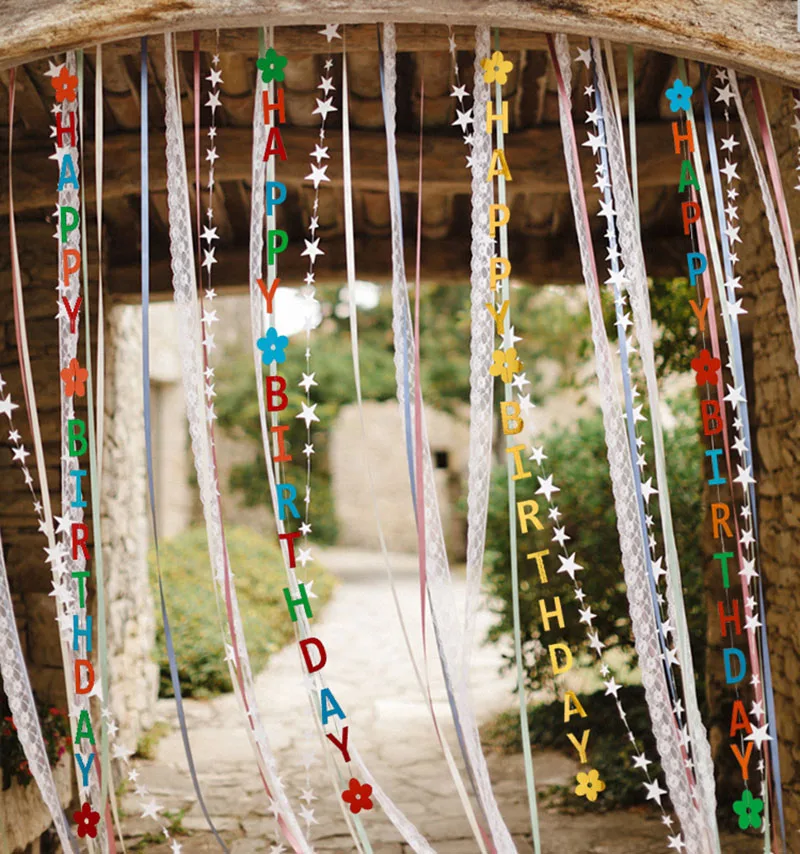 

Happy Birthday Vertical Garlands Banners for Boy Girl Kids Adult Baby Shower 1st Birthday Party Decoration Bunting Supplies 1.8m
