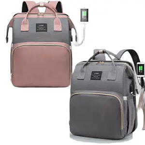 ANWTOTU Diaper Bag Backpack,7 in 1 Travel Diaper Bag,Mommy Bag with USB Charging Port (Pink-grey)