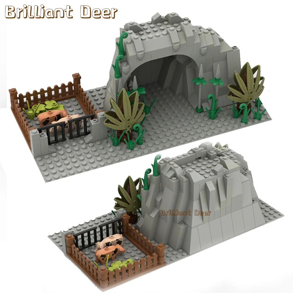 MOC Mountain Cave Pig Sty Primitive Tribes Style Building Blocks DIY Parts Bricks Construction Set Kids Toys for Boys