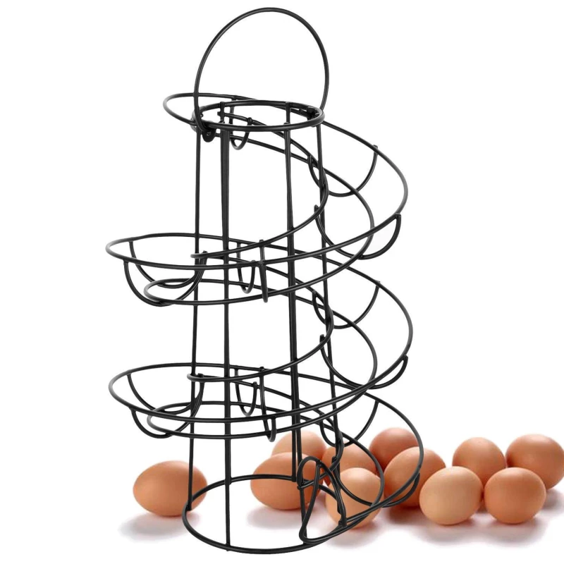 

Modern Iron Spiral Egg Holder Art Display Restaurant Basket Storage Rack Deluxe Spiraling Dispenser Basket Roller Rack 24 Eggs