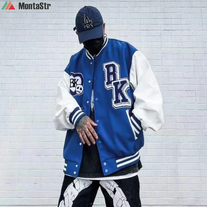 

New letter embroidered jacket women stitching baseball uniform West Coast hip-hop style loose couple outfit bomber jacket