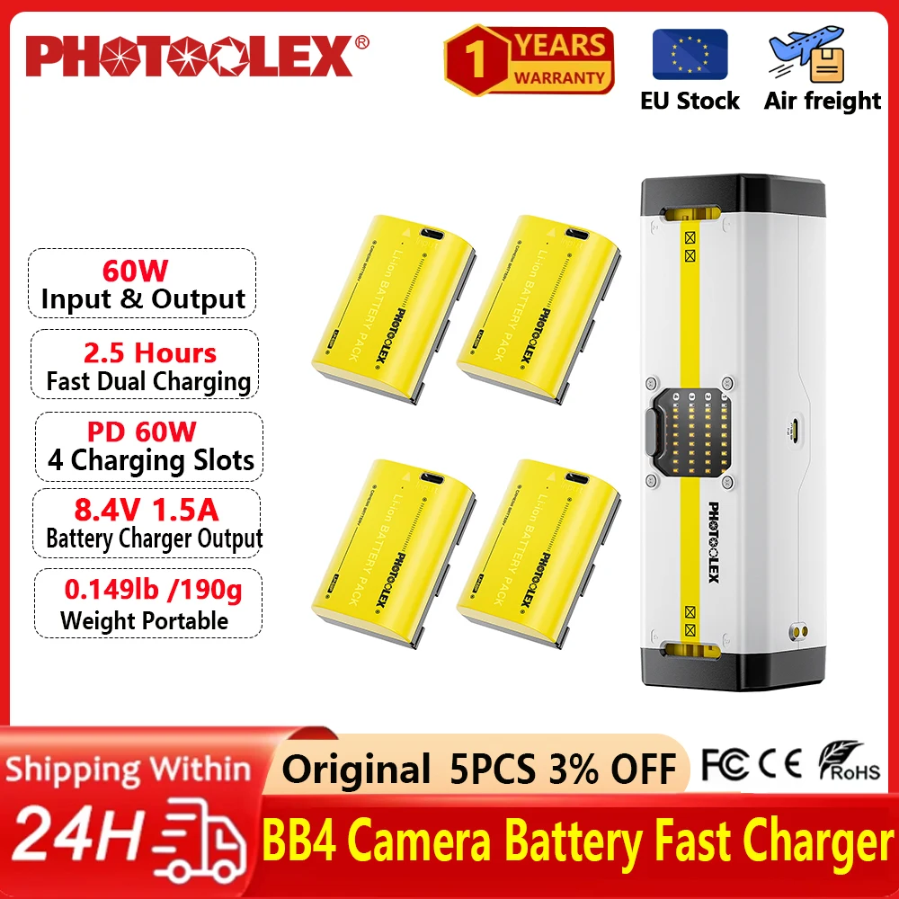 Фото Зарядное устройство для аккумуляторов фотоаппаратов PHOTOOLEX BB4/BB2, портативный кейс для быстрой зарядки и хранения аккумуляторов NP-FZ100/LP-E6P/EN-EL15C/NP-W235 №1