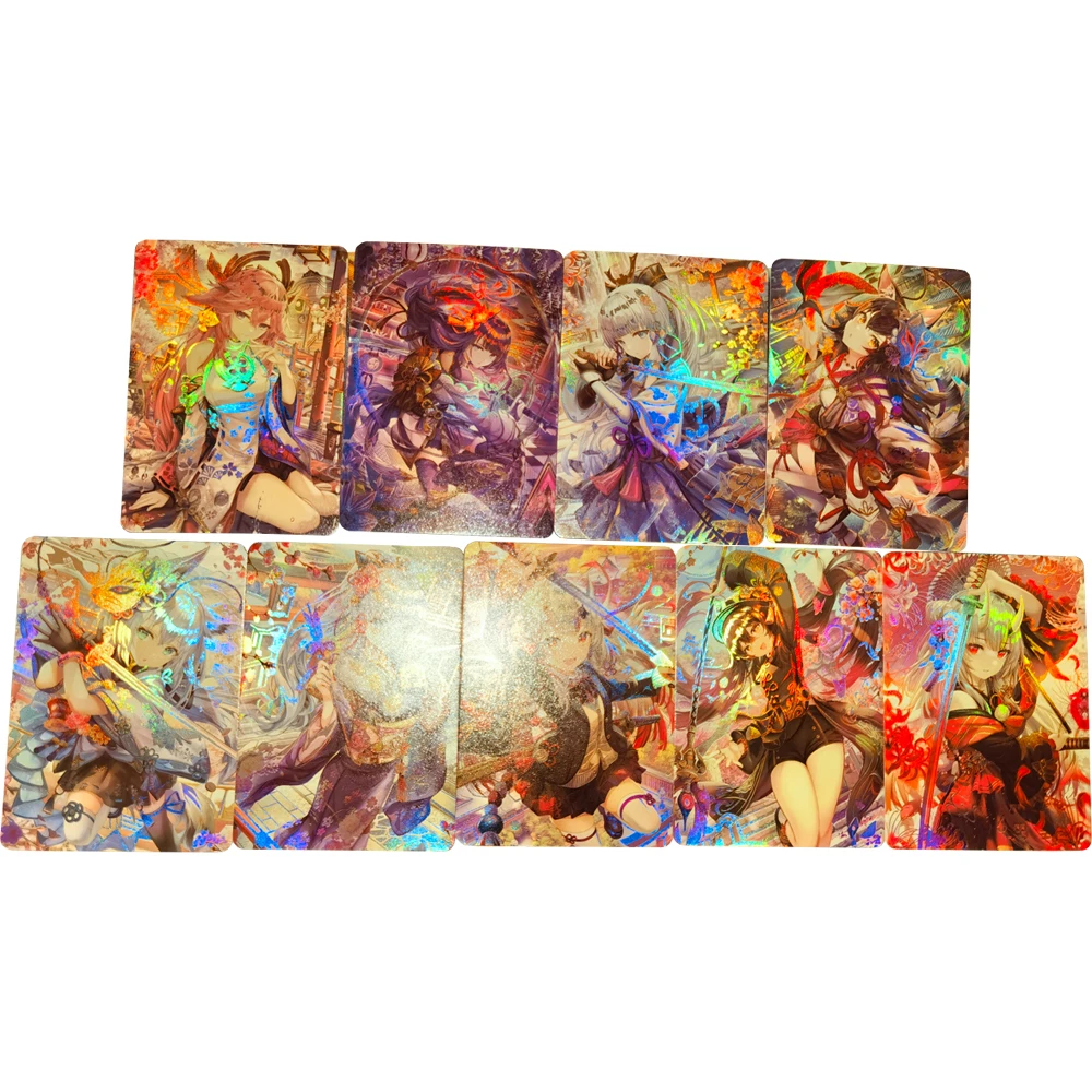 

9 шт./компл. рефракционные флэш-карты Genshin Kamisato Ayaka Beelzebul Yae Miko Diy Подарочные игрушки классическая игра Аниме коллекционные карты