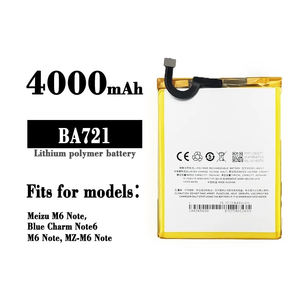 

Аккумуляторная батарея BA721 4000 Ач для Meizu M6 Note Note6 M721H M721L M721Q, высококачественные оригинальные аккумуляторы для телефона с бесплатными инструм...