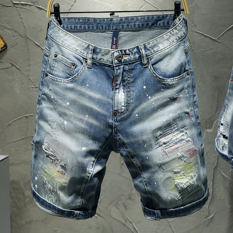 

New 2022 Denim Shorts Dsquared2 Style DSA hand worn jeans men's personalized shorts paint cropped pants Jeans Vintage
