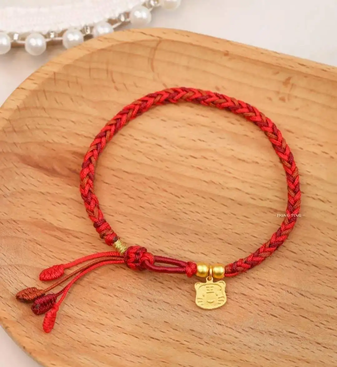 

1pcs Pure Gold Bracelet Women's Real 24K Yellow Gold Luck Tiger Charms Red String Lover Bracelet Jewelry Couple Gift
