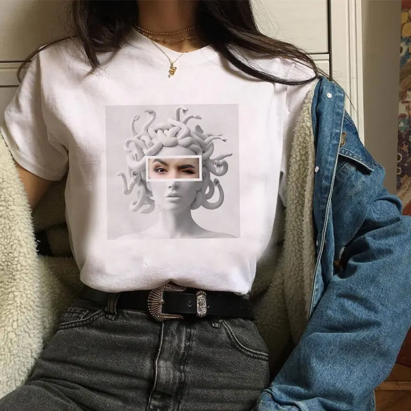 

2021 summern women's slim round neck printed cotton T-shirt for women Four colors