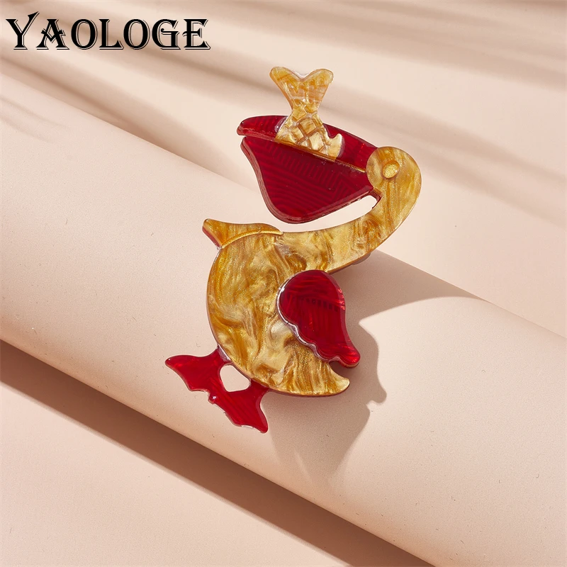 

YAOLOGE Acrylic Cartoon Pelican Brooches For Women Girl New Design Animal Badge Party Casual Brooch Pins Handmade Jewelry Gifts