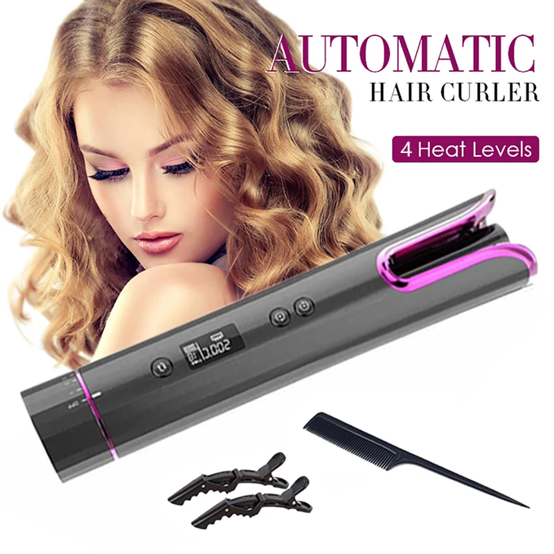 

Cordless Automatic Hair Curler Iron Wireless Curling Iron USB Rechargeable Air Curler for Curls Waves LCD Display Ceramic Curly