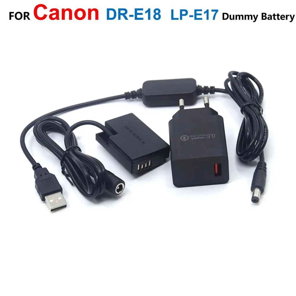

DR-E18 LP-E17 Fake Battery+Power Adapter USB Cable+Charger For Canon EOS 750D Kiss X8i T7i T6i 760D T6S 77D 800D 200D Rebel SL2